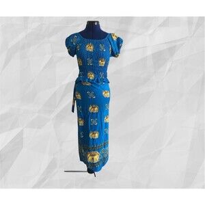 2 pc Dang Brand Boho Wrap Skirt Off Shoulder Crop Top Elephant Teal Blue Sarong